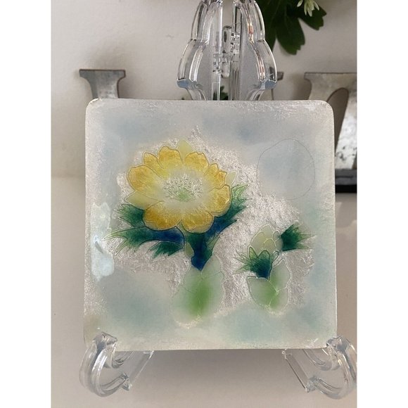 Vintage Ando‎ Japan Cloisonne Enamel Dish Tray With Yellow Flower White Green 4" - Picture 1 of 16